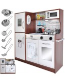 Дървена кухня за деца бяла с LED осветление звук и аксесоари